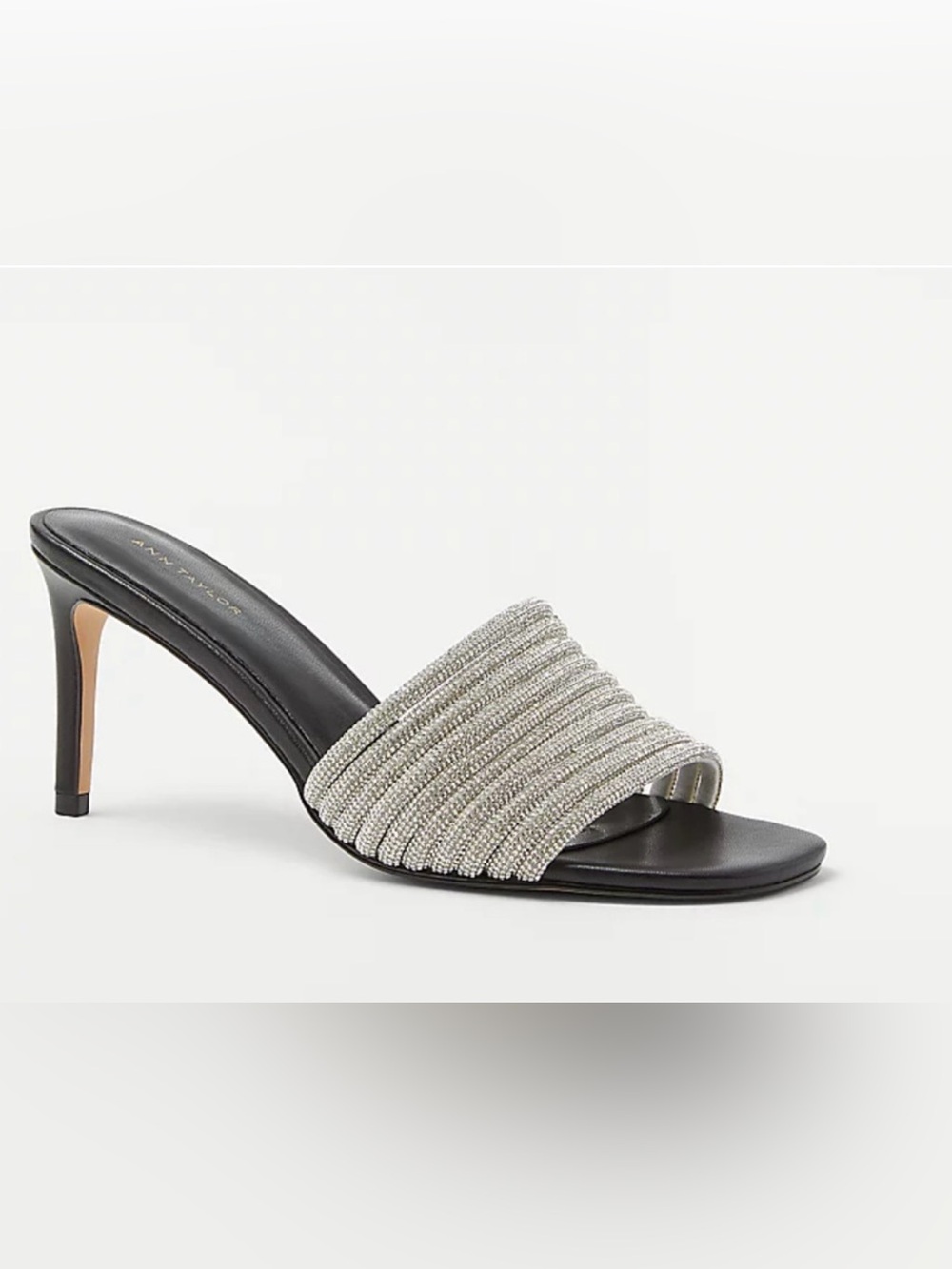 NEW ANN TAYLOR BLACK CRYSTAL TUBE MULE SANDALS HIGH HEELS PUMPS SHOES SZ 7